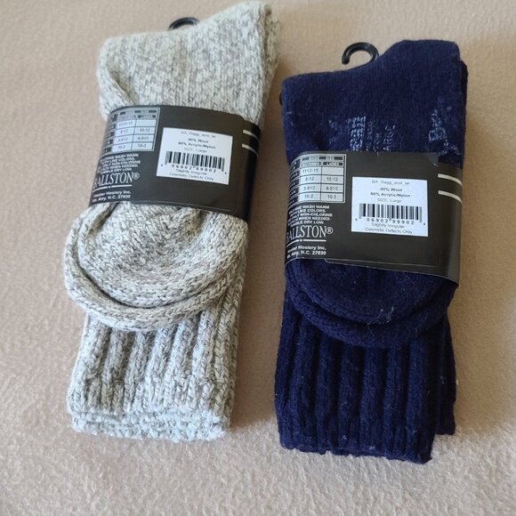 Ballston Heavyweight 40% Wool Socks Unisex 2 Pairs Large Beige Navy NWT - Picture 3 of 7